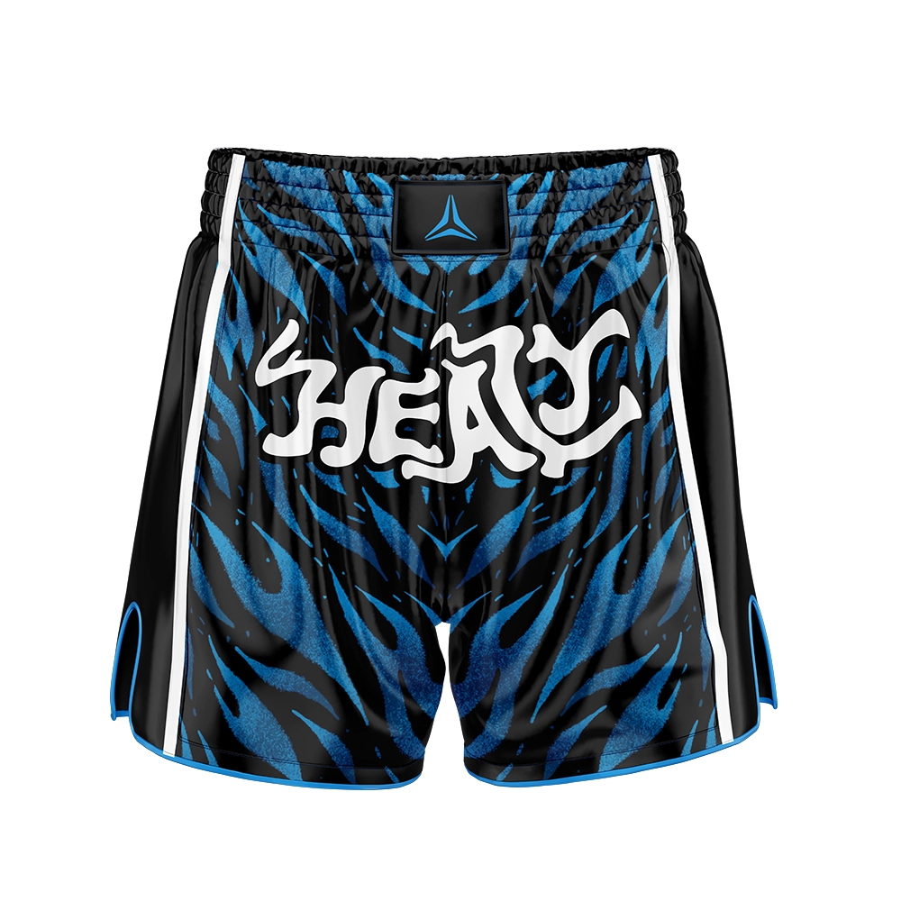 Pantallona të shkurtra boksi për meshkuj me dizajn artistik me vija, të shkurtra të personalizuara për luftime sportive, blu të errët, uniformë për arte marciale, cilësi e lartë 1