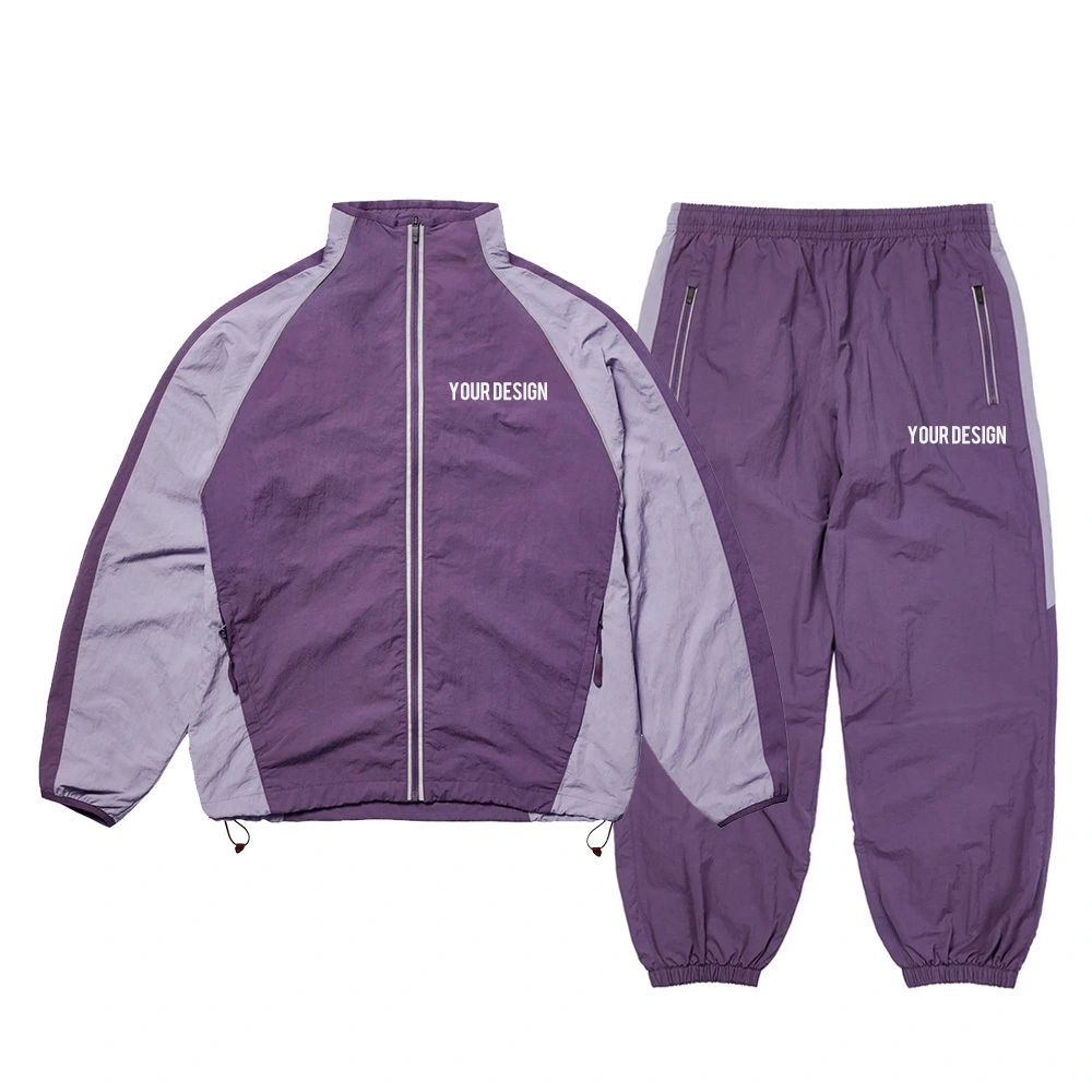 ਜ਼ਿੱਪਰ ਅੱਪ ਐਡਜਸਟੇਬਲ ਡਰਾਸਟ੍ਰਿੰਗ ਸਪੋਰਟਸ ਸੈੱਟ ਯੂਨੀਸੈਕਸ 100% ਨਾਈਲੋਨ ਸਟੈਂਡ ਕਾਲਰ ਵਿੰਡਬ੍ਰੇਕਰ ਮਰਦ ਔਰਤ ਕੈਜ਼ੂਅਲ ਟਰੈਕਸੂਟ ਜਿਮ ਆਊਟਫਿਟ 1