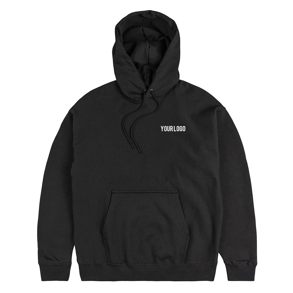 Ihempe yeTerry Classic Drawstring Black Hoodie yamadoda engama-300 iigram elungele ulusu yasekwindla enemibala ecacileyo enePokotho yoyilo 1