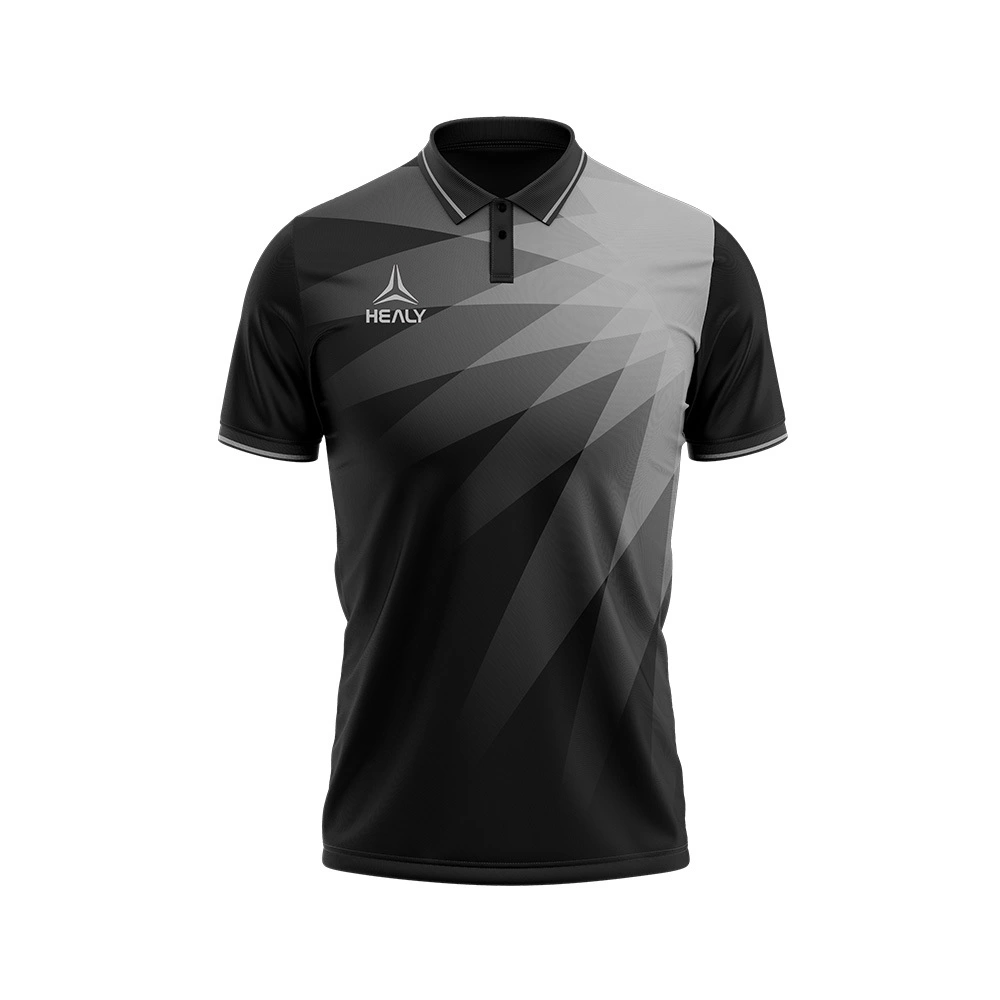 Kaos Polo Sepak Bola Pria Berkerah Kancing dengan Pola Geometris Gradien Hitam-Abu-abu, Jersey Sepak Bola Pria, Pengerjaan yang Indah, Atasan Lengan Pendek 1