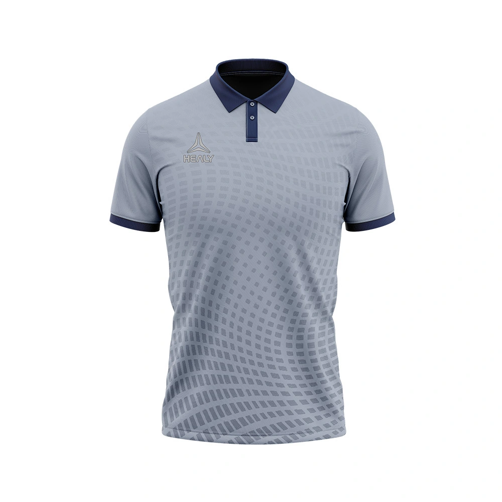 Jersey Sepak Bola Polo Kancing dengan Gradien Abu-abu, Rapi dan Enerjik, Bahan Poliester, Cetak Digital, Kemeja Olahraga, Seragam Tim Musim Panas 1