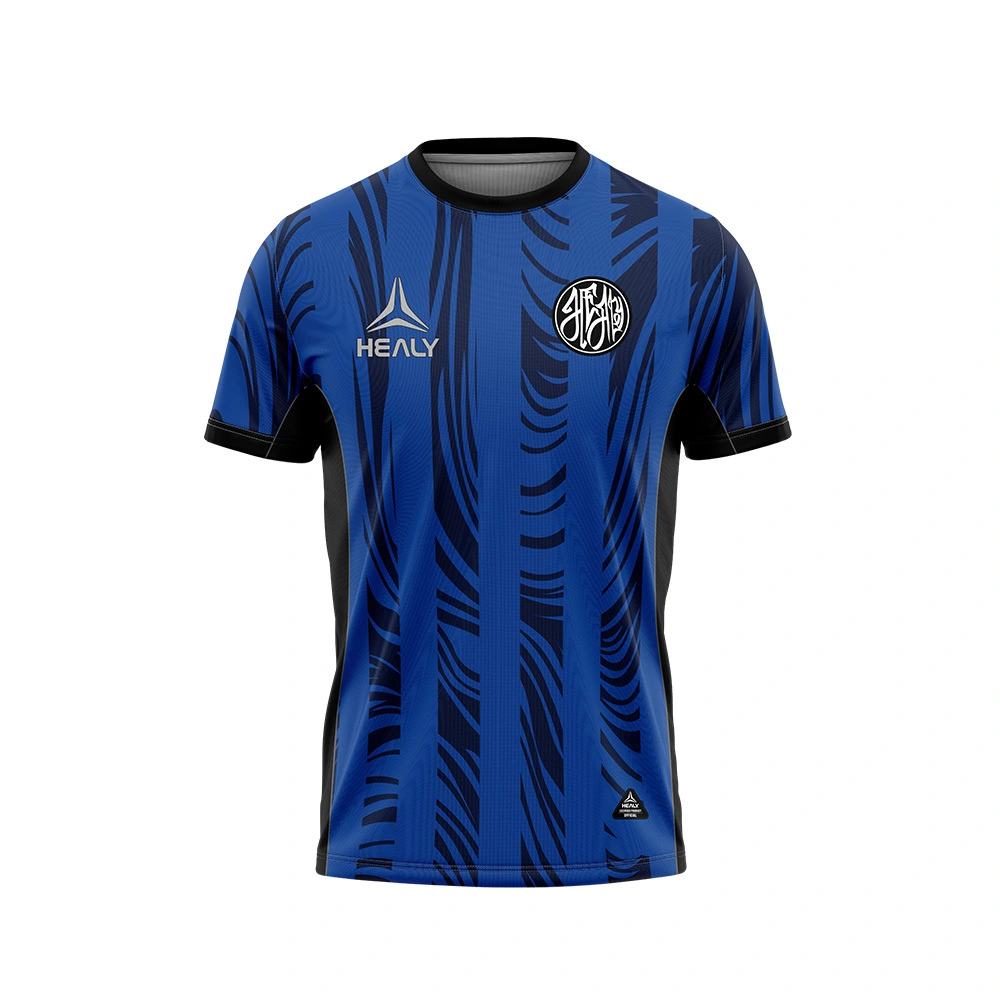 Aodach Ball-coise Pàtranan Loidhne Gorm dha Fir Polyester Geansaidh Ball-coise Sìmplidh Ach Drùidhteach a’ toirt seachad Seirbheis OEM Lèine Ball-coise Retro 1