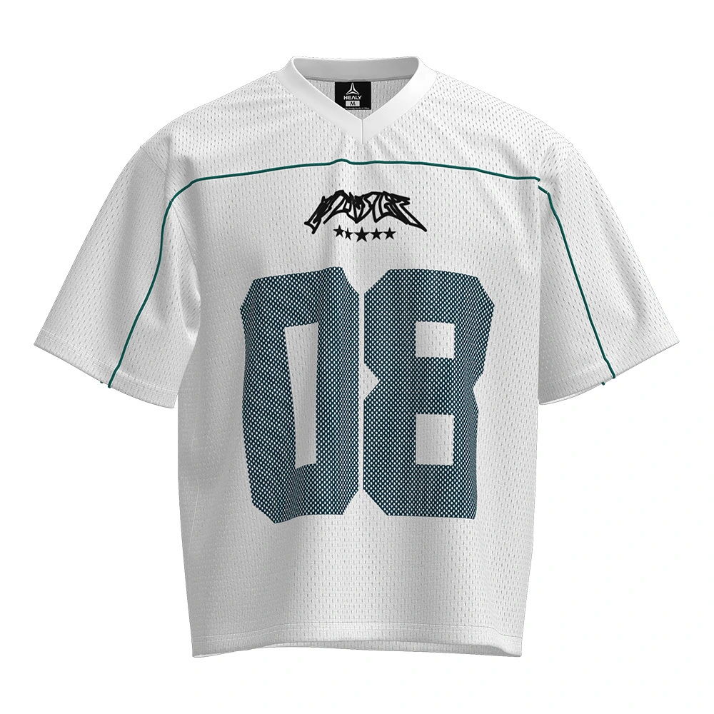 Healy American Streetwear Futbol Forması Retro Kontrast Renk Bol Kesim V Yaka Tişört Nefes Alabilen File Sportif Sokak Giyim Üstü 1