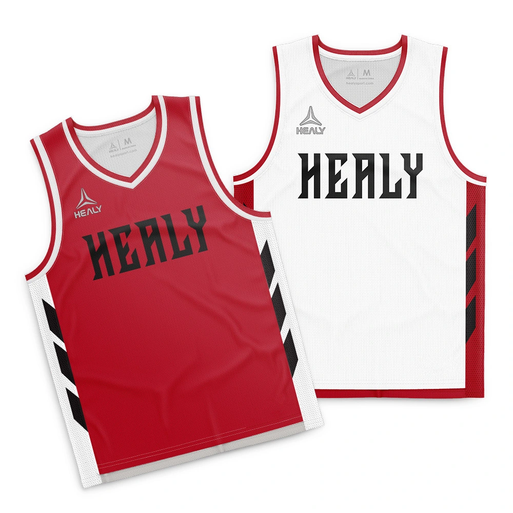 Healy Red White V Neck Basketball Jerseys Comfortable Lightweight Polyester Fabric High-erforming Sleeveless Basketball Top 1