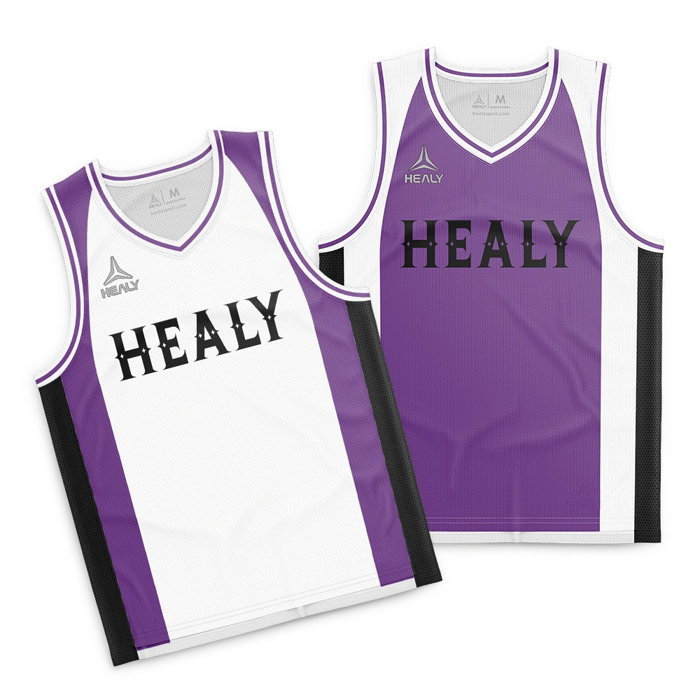 Healy Classic Purple V Neck Basketball Jerseys Comfortable Lightweight Polyester Fabric Sleeveless Unisex Basketball Top 1