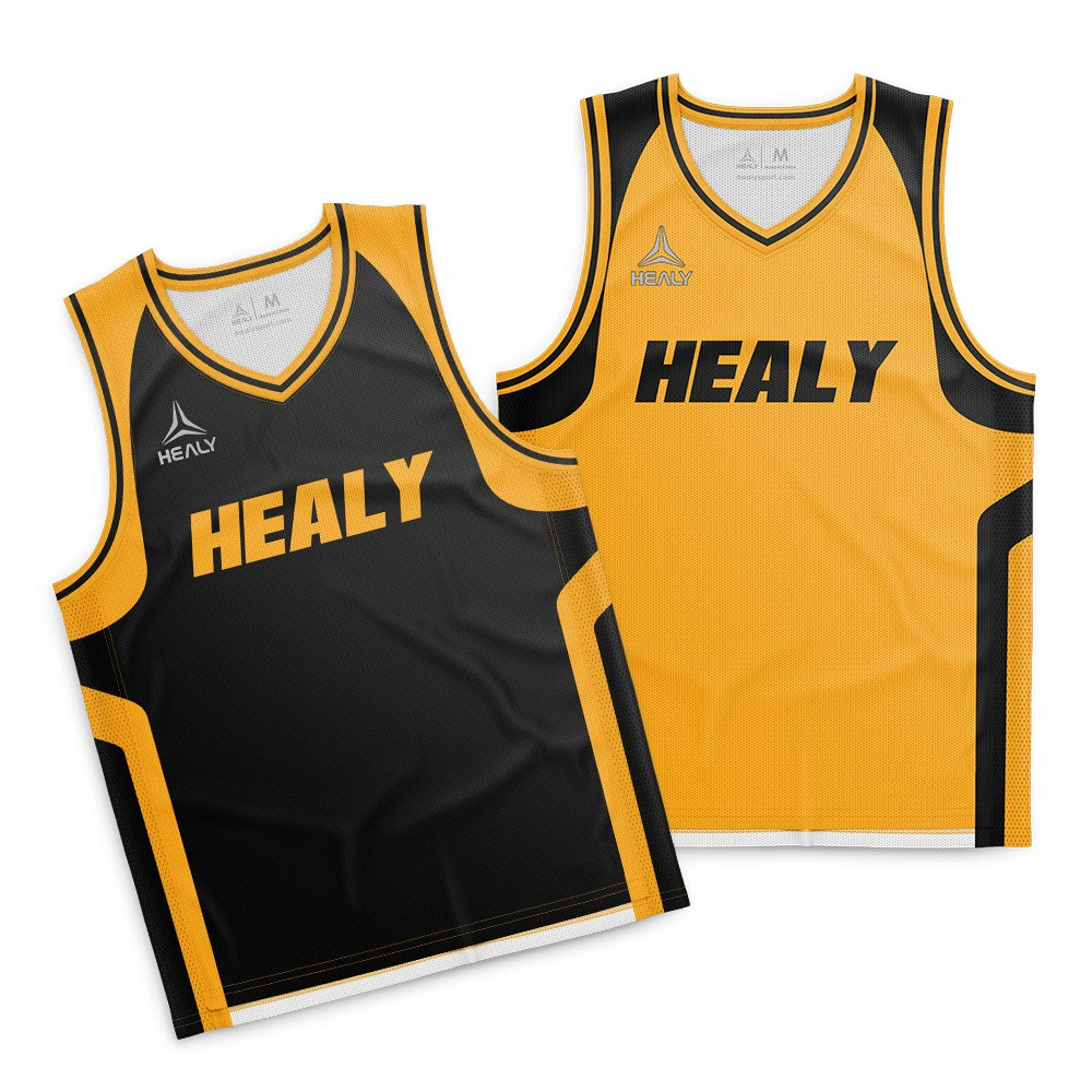 Healy Professional Black Golden V Neck Basketball Jerseys Comfortable Lightweight Polyester Sleeveless Unisex Basketball Top 1