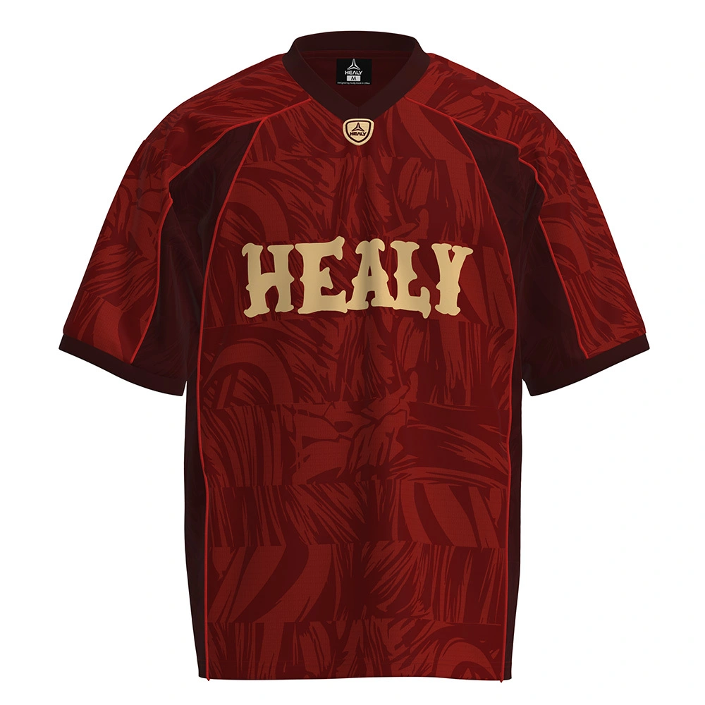 HEALY Burgundy Dark Pattern Retro Jersey Trendy Luxury Short-Sleeve Sport Shirt Comfortable Custom Men Baseball Jersey 1