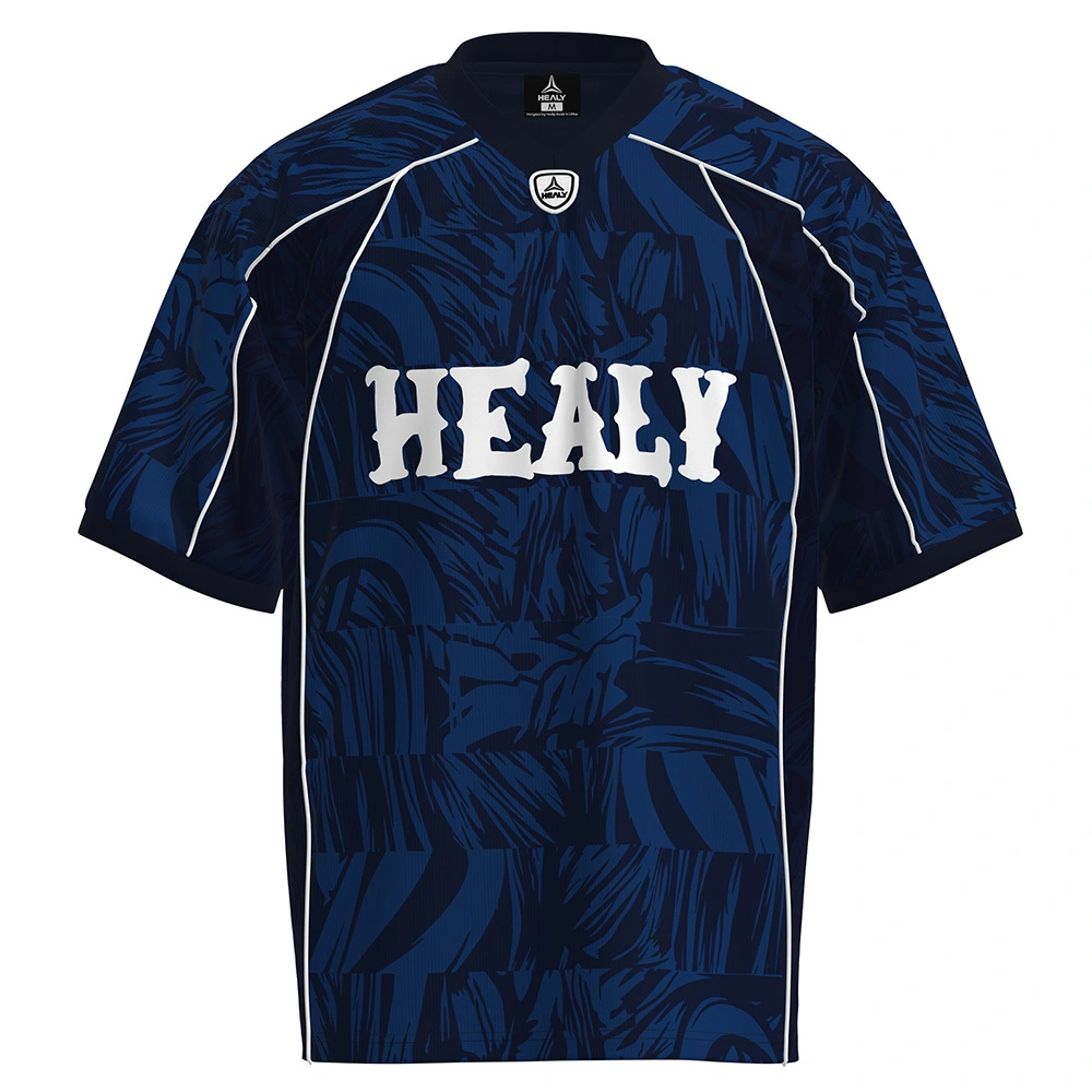HEALY Navy Dark Pattern Retro Jersey Trendy Street Style Short-Sleeve Sport Shirt Comfortable Custom Men Baseball Jersey 1