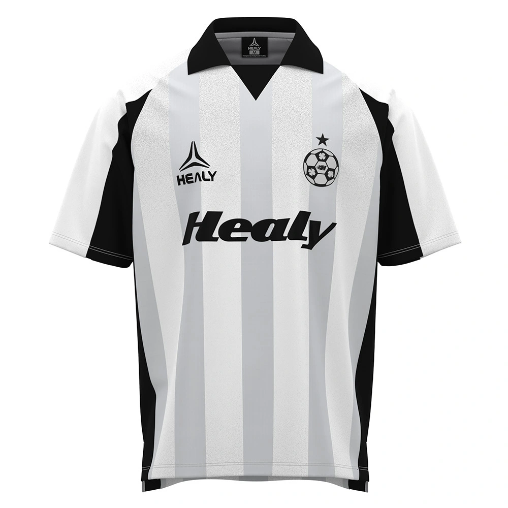 HEALY Black-White Vertical Stripe Retro Jersey Short-Sleeve Sport Shirt Comfortable Custom Men Football Jersey 1