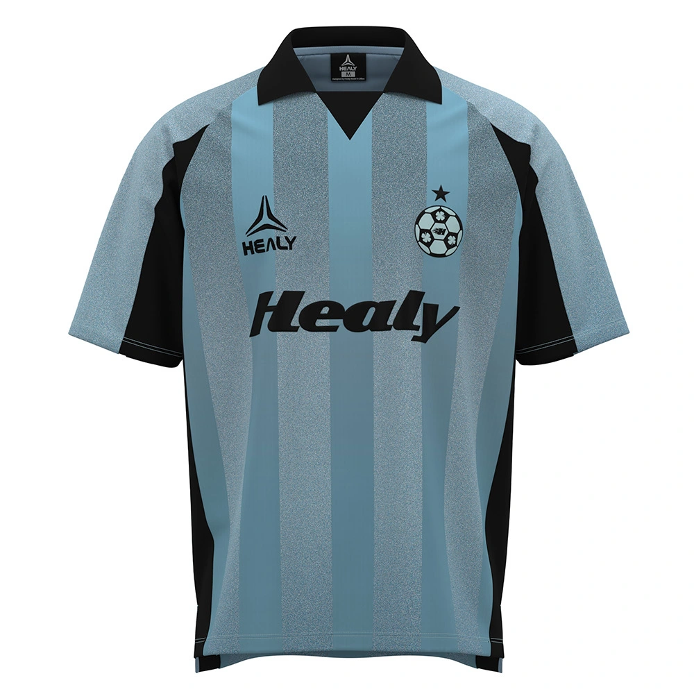 HEALY Blue-Black Vertical Stripe Retro Jersey Short-Sleeve Sport Shirt Comfortable Custom Men Football Jersey 1