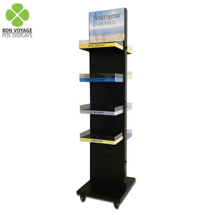 Retail Double Sided Metal Display Rack Adjustable Shelves With Casters ...