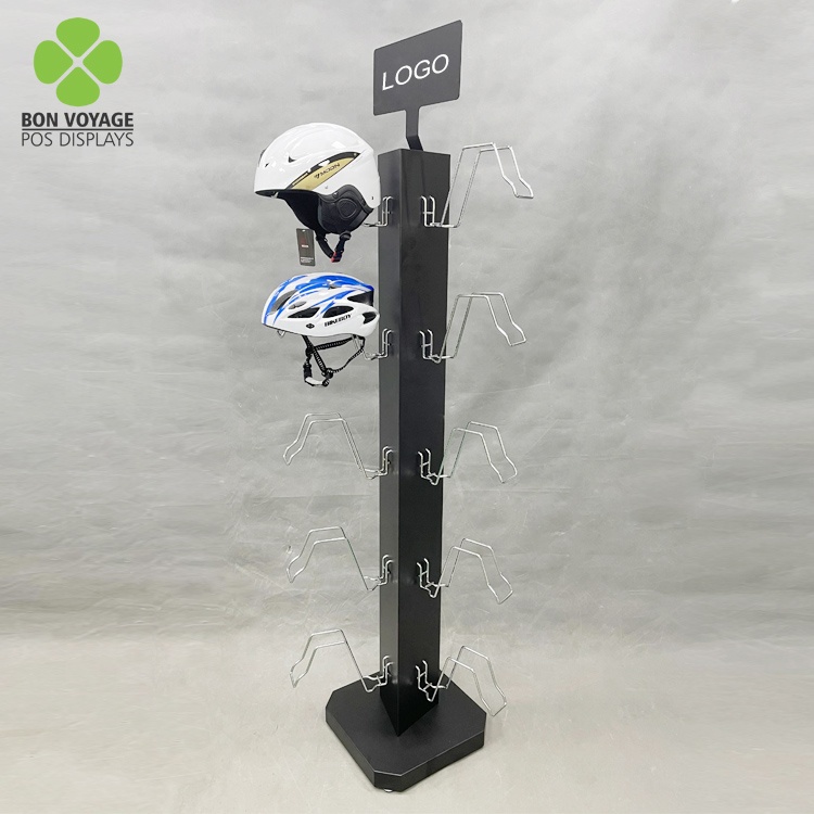 Vente au détail Pos Promotion 3 côtés support de sol en métal support de fil casques de moto présentoir support 3