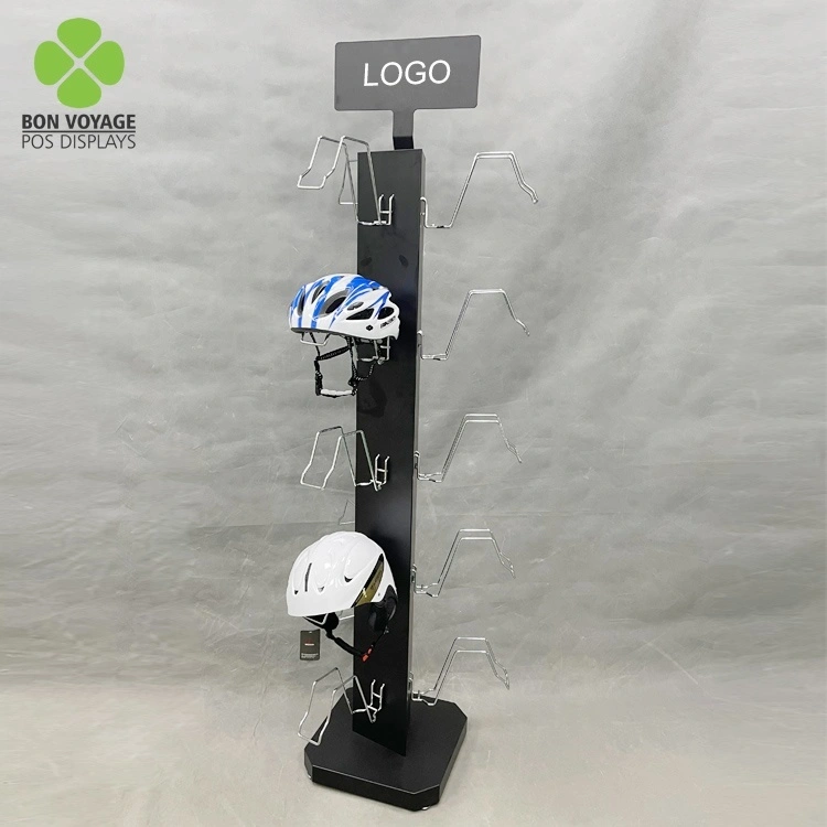 Retail Pos Promotion 3 lados Suporte de chão Suporte de fio de metal Capacetes de motocicleta Display Stand Rack 1