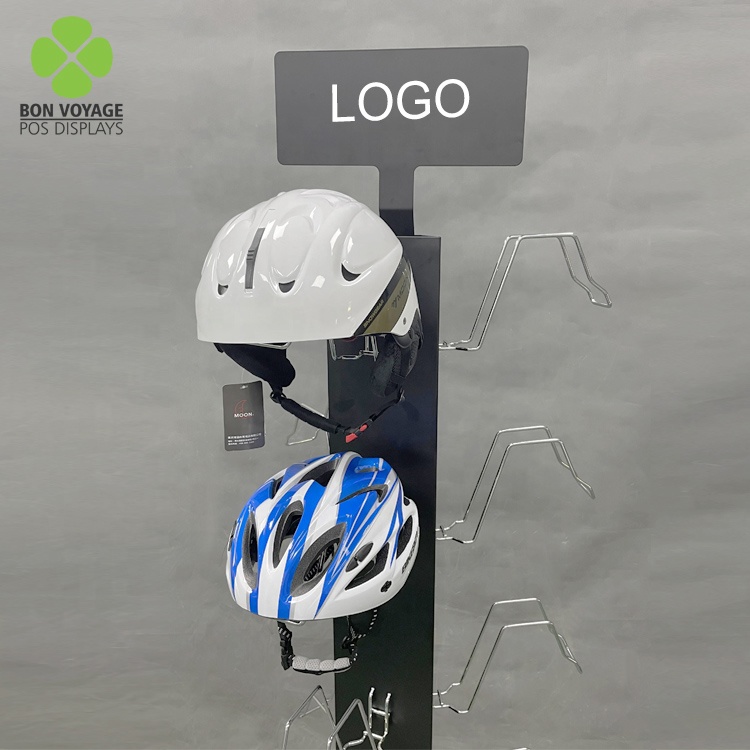 Vente au détail Pos Promotion 3 côtés support de sol en métal support de fil casques de moto présentoir support 5
