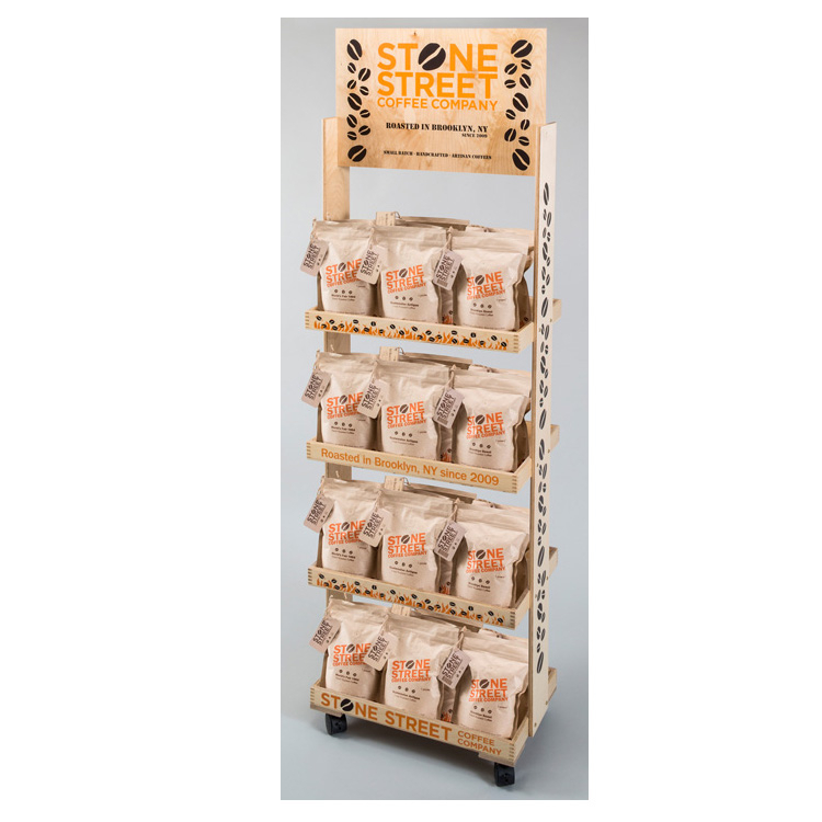 Best Selling Wood Coffee Bag Floor Display Rack 1