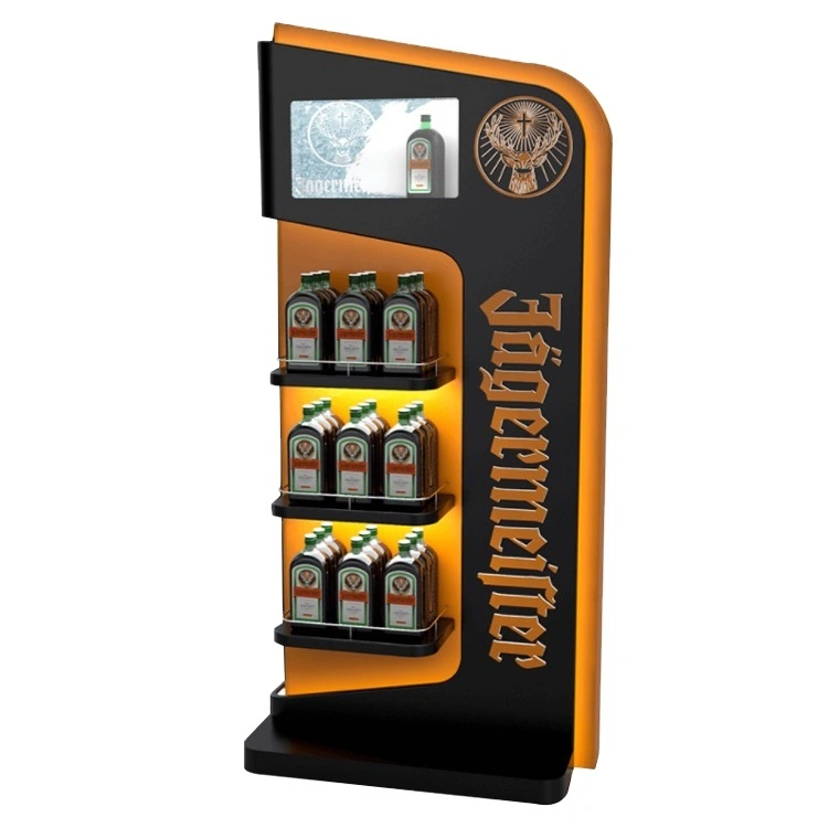 Houten vloer met 3 planken Whiskey Liquor Display Rack met led-scherm 1