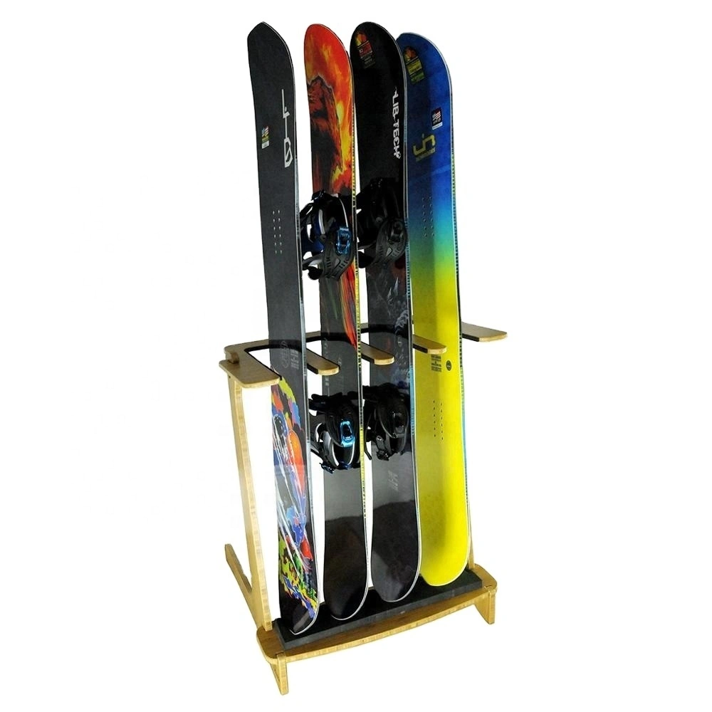 Kundenspezifischer hölzerner Snowboard-Skibrett-Zusatz-Boden-Präsentationsständer für Einzelhandelsgeschäfte 1