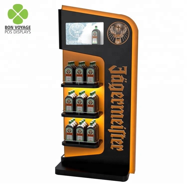 Expositor de vinho com 3 prateleiras de madeira com tela de LED 1