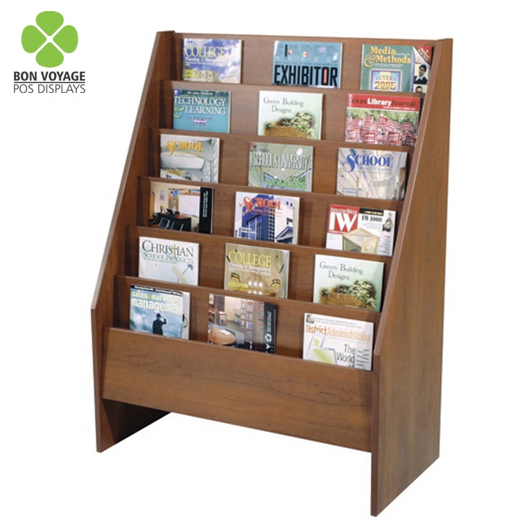 Wooden Flooring Retail Store Comic Books Display Rack For Magazine Newspaper 4