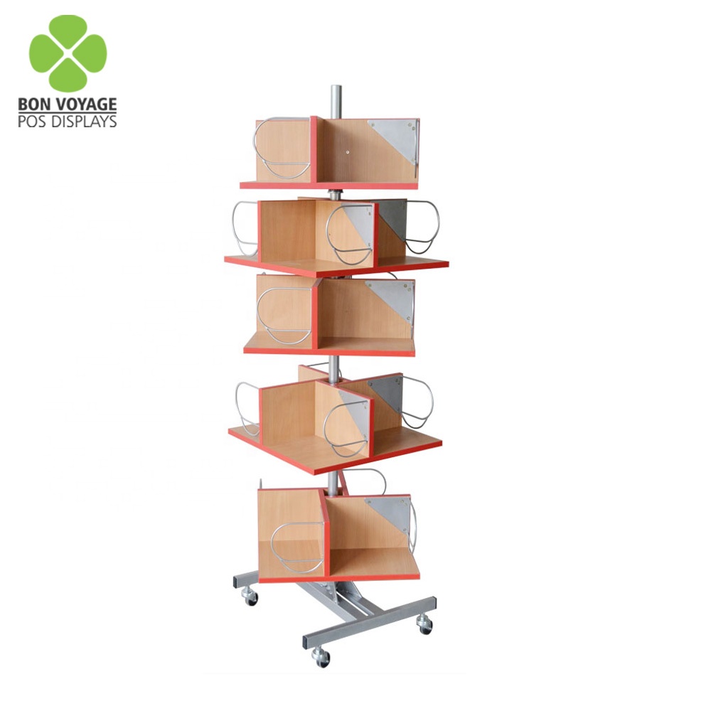 Wooden Flooring Retail Store Comic Books Display Rack For Magazine Newspaper 6