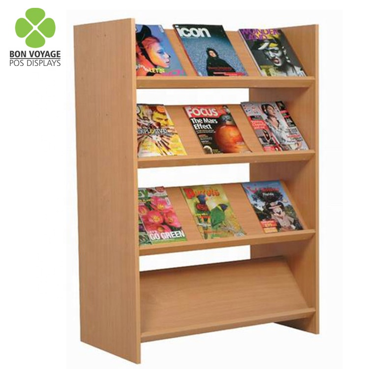 Wooden Flooring Retail Store Comic Books Display Rack For Magazine Newspaper 3