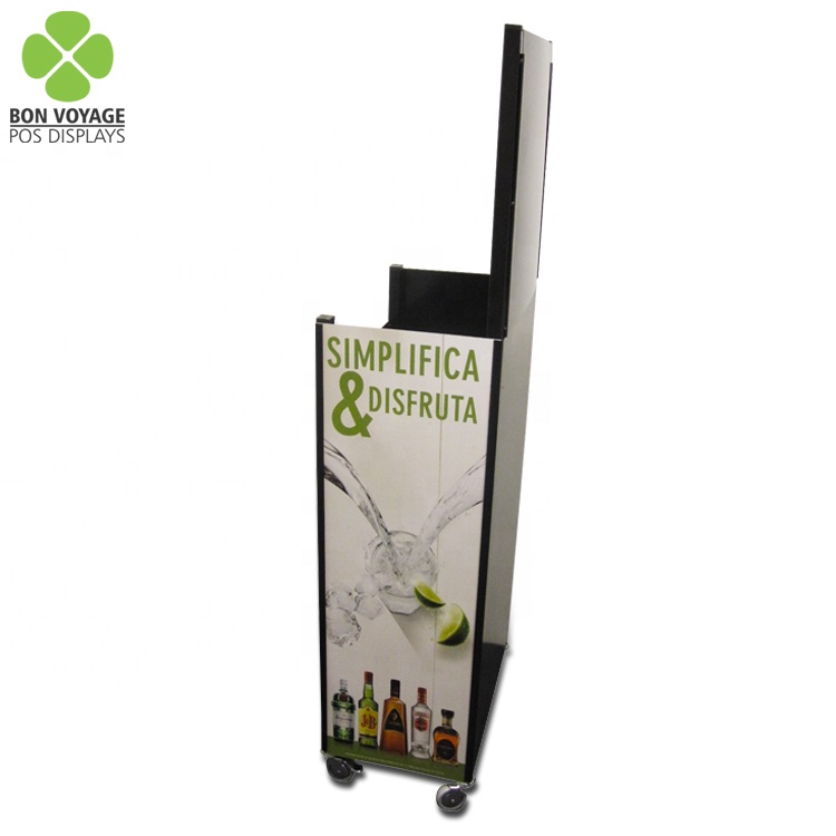 Free Standing Retail Store 3 Tiers Wine Bottles Metal Shelves Whisky Beverage Beer Racks Display With Wheels 3