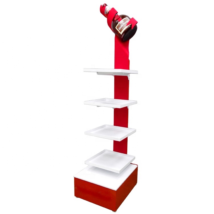 Suporte de exposição de garrafas de uísque de prateleira de metal para prateleira de vinho de suporte de chão personalizado para varejo com fita 1