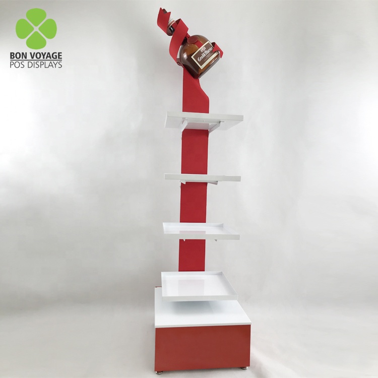 Suporte de exposição de garrafas de uísque de prateleira de metal para prateleira de vinho de suporte de chão personalizado para varejo com fita 3
