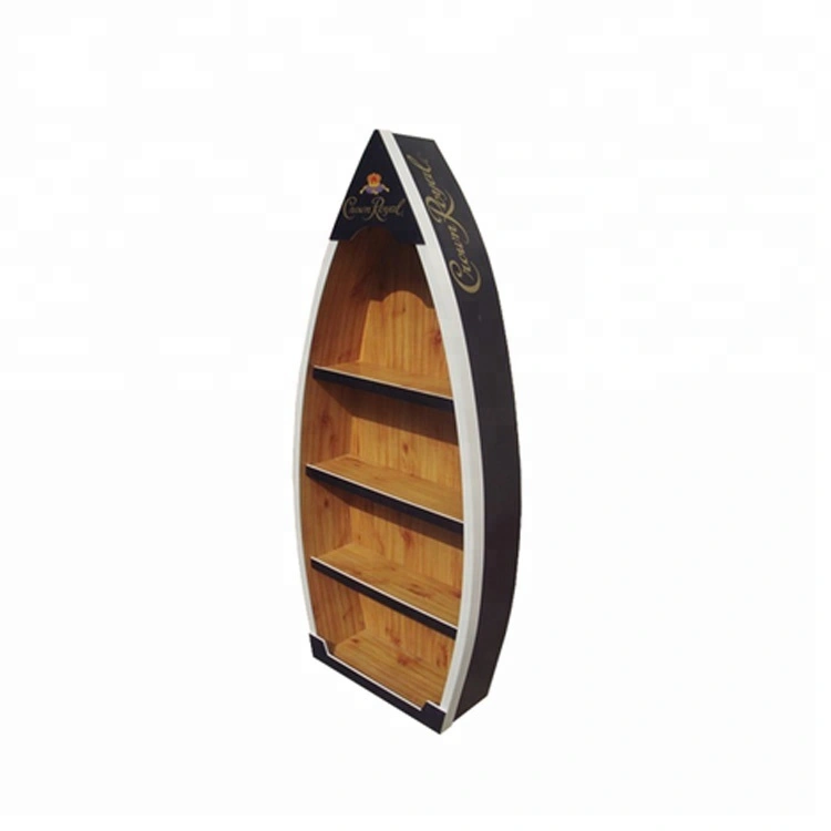 Espositore per vino in legno a forma di barca da pesca con 4 ripiani per vino classici unici 1