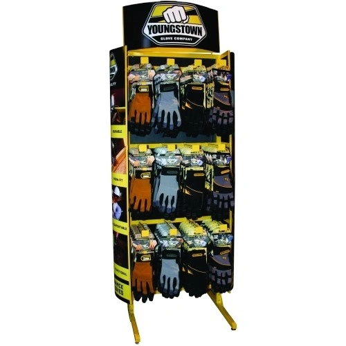 Custom Retail Floor Standing Metal Pegboard Gloves Display Rack Stand With Hanging Hooks 1