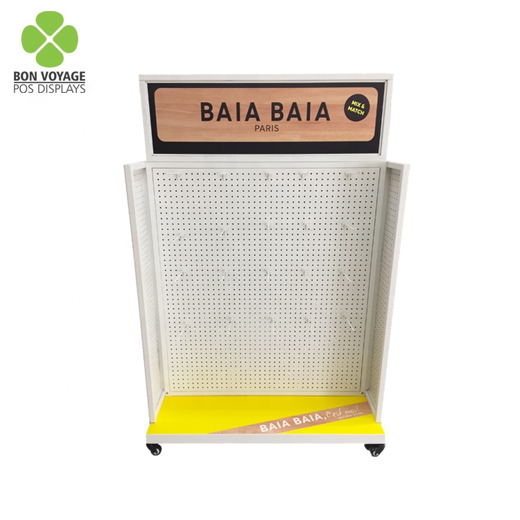 Custom Retail Floor Standing Metal Pegboard Gloves Display Rack Stand