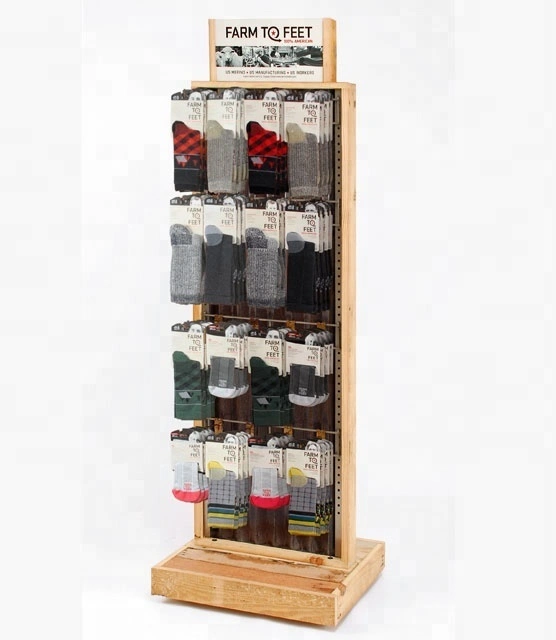 Neue Ankunfts-Holzboden-Anzeige für Socken-Ausstellungsstand-Haken-Rack-Socken-Produkt-Ausstellungsstände 1
