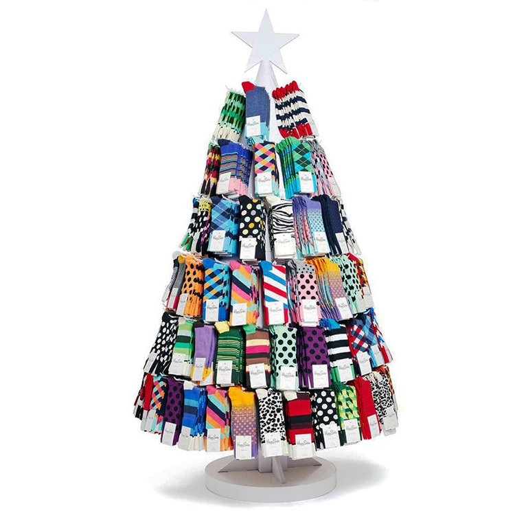 Estantes de soporte de exhibición de calcetines colgantes giratorios de venta caliente en forma de árbol de Navidad de diseño creativo 1