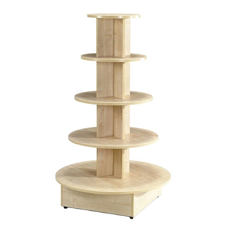 Kleiderständer aus Holz mit 5 Regalen für Bekleidungsgeschäfte mit individuellem runden Design 1