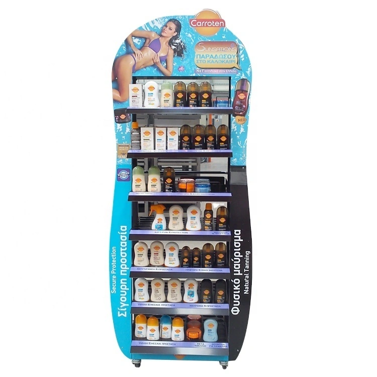 Bodenstehende kosmetische Metallausstellungsregale Make-up-Sonnencreme-Produkt-Ausstellungsstand für Einzelhandelsgeschäft 1