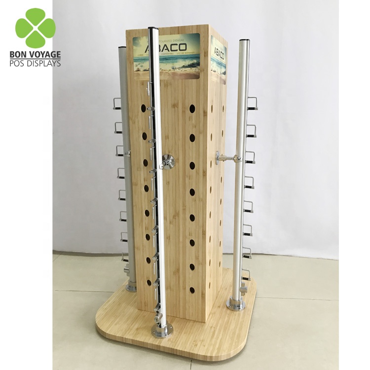Houten Brillendisplays Zonnebril Displayrek Aangepaste roterende vloerstaand met vergrendelingsstang1705906196669249 3
