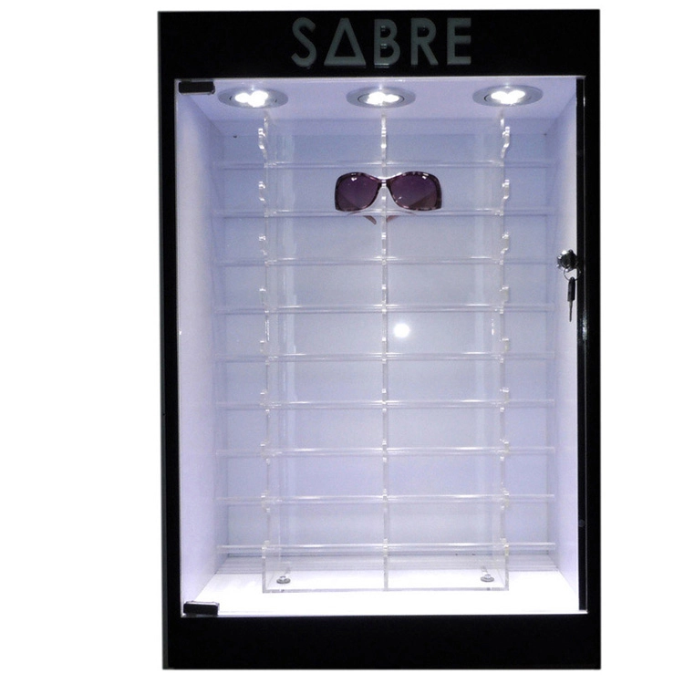 Cabina espositiva per occhiali in legno Armadietto in vetro ottico con luce a led 1