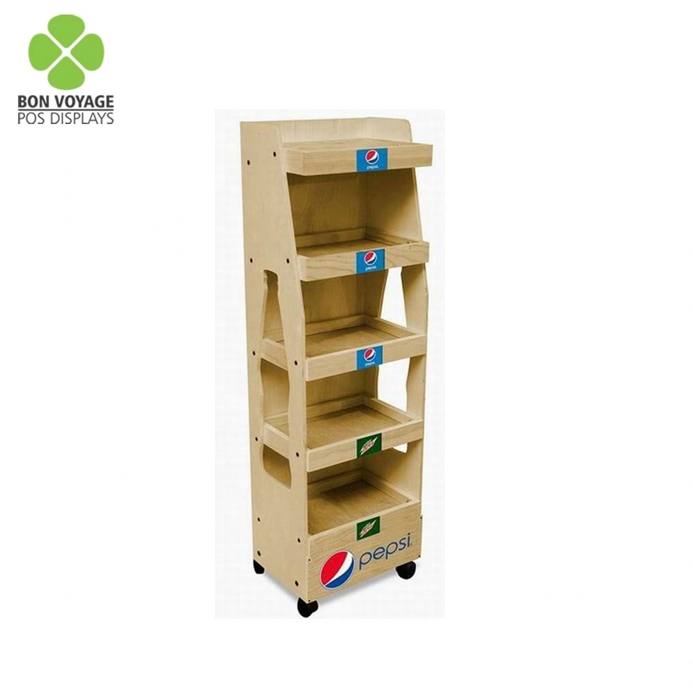 Retail Pos Pop-Up 4 Regale aus Holz für Waren und Getränke mit Rädern 1