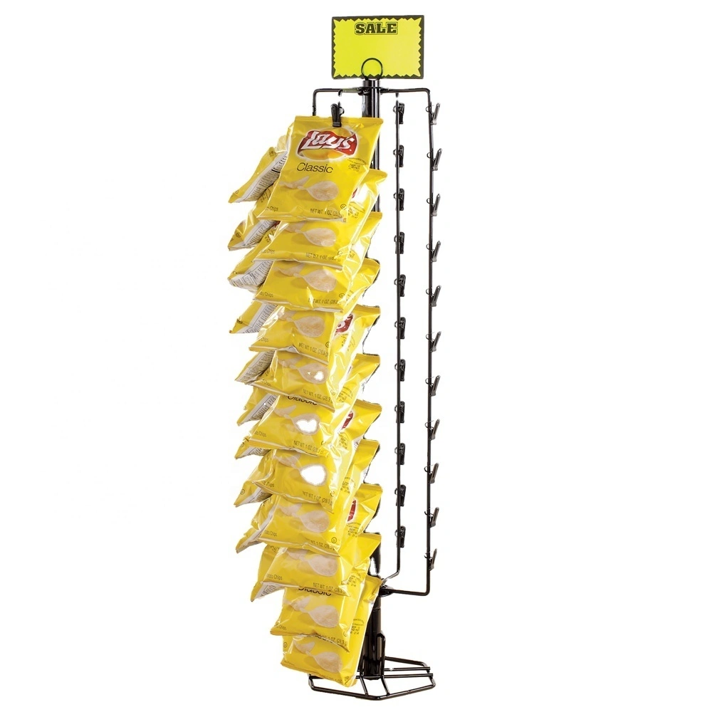 Aangepaste winkel metalen vloer roterende aardappelchips snacks Clip display rek 1