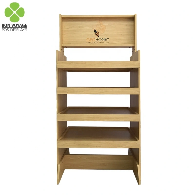 Aangepast logo houten voedselrek Honing displaystandaard voor winkel 1