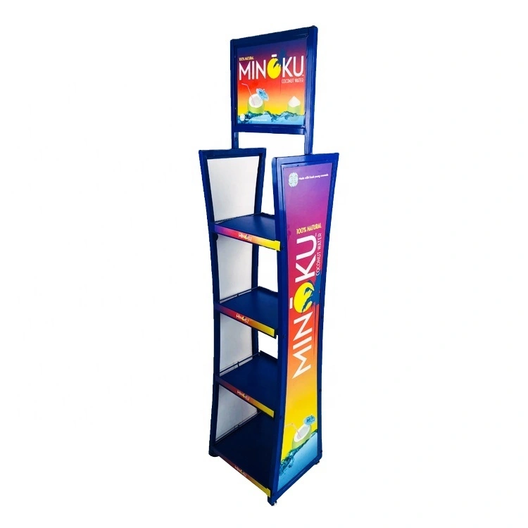 Boden stehend Pos Pop Up Metall Regal Getränke & Getränke Display Stand für Supermarkt 1