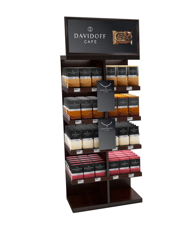 Maßgeschneiderte 5-stufige Bodenständer-Coffee-Shop-Holzvitrine 1