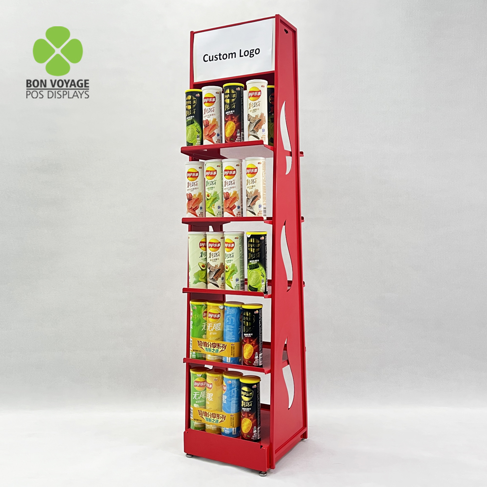 Estante de exhibición modificado para requisitos particulares nuevo diseño de la comida de bocados del piso 2018 con el jefe del molino de viento 5
