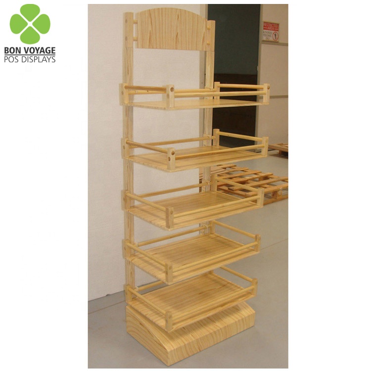 Soporte de exhibición de madera de la posición de la promoción de 5 estantes para el supermercado 4