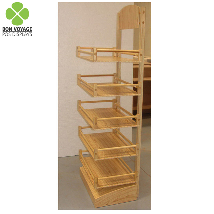 Soporte de exhibición de madera de la posición de la promoción de 5 estantes para el supermercado 5