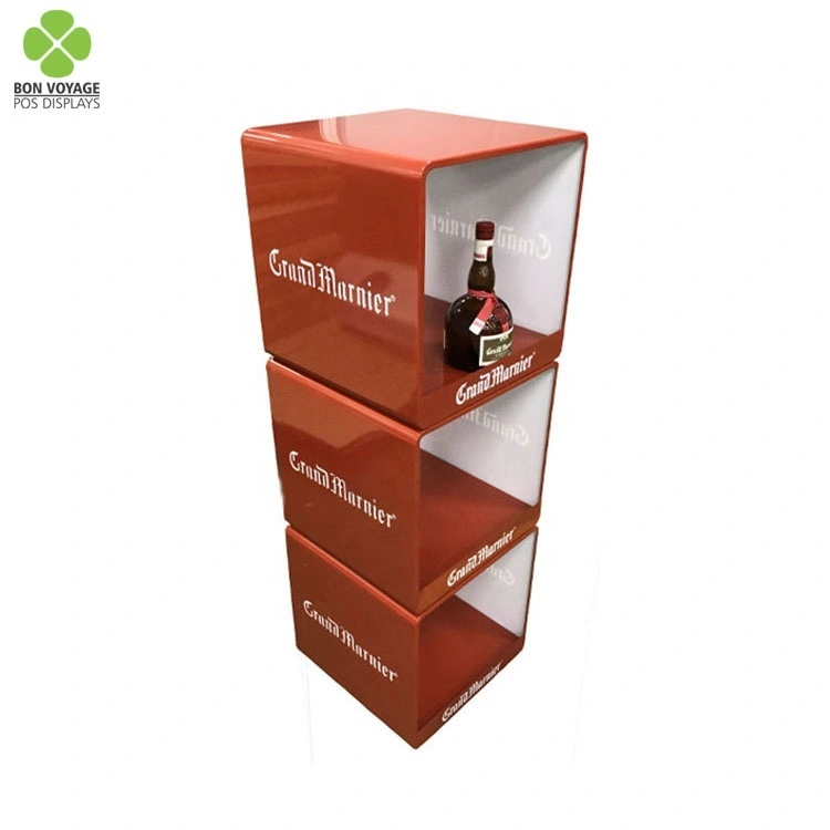 Estante de exhibición libre de gama alta del cubo del metal del estallido de la posición libre para la tienda del vino 1