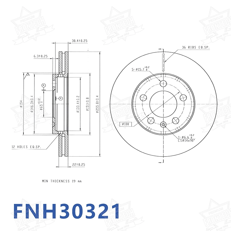 Frontech - زيادة السلامة المثقوبة وأقراص الفرامل المشقوقة FNH30321 الموردون 6