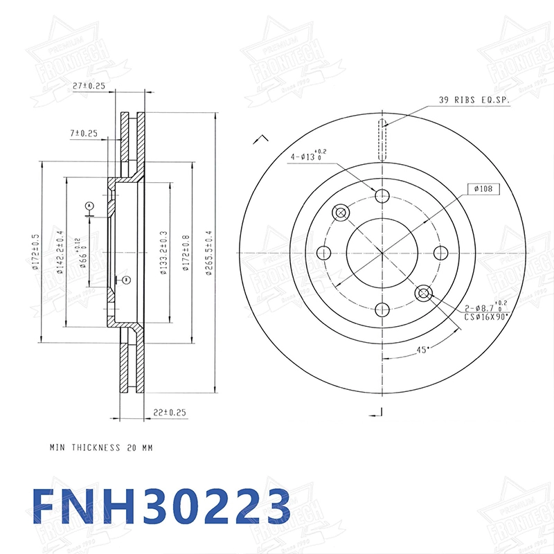 Frontech - Dischi freno con rivestimento parziale di protezione a lunga durata FNH30223 Fornitori 5