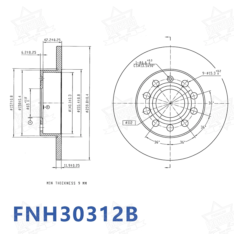 Frontech - Veículos Pesados ​​não revestidos Discos de freio FNH30312 Fornecedores 6