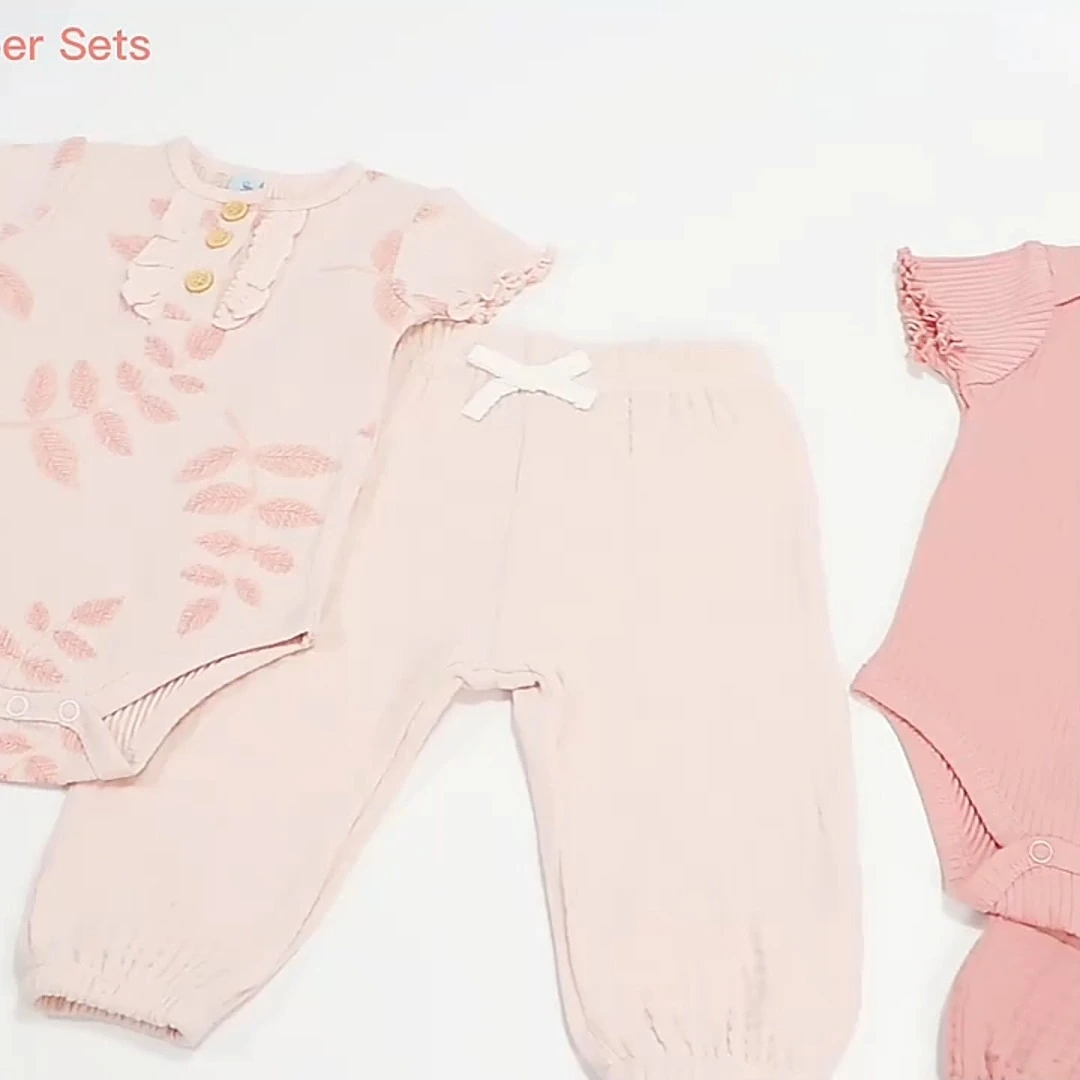 4PCS Cotton Baby Girl Romper And Pant Clothing Sets-newborn layette set 1